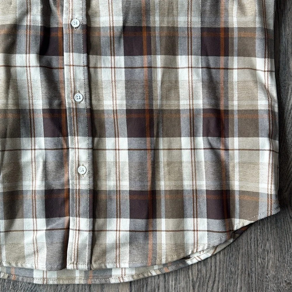 Boohoo Man Shirt Brown Plaid Button Down Cotton Long Sleeve Shirt Size Medium